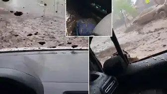 Şili'de nehir taştı: Sel sularına kapılan sürücü, sürüklendiği anları kaydetti