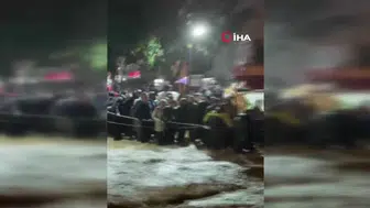 Sarıyer'de dere taştı, suda mahsur kalanlar halatla kurtarıldı