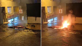 Beyoğlu'nda sağanak sırasında elektrik kabloları alev aldı