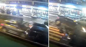 Çorlu'da otomobil, park halindeki araca çarpıp takla attı!