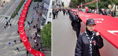 Samsun'da Cumhuriyet'in 103. yılı kapsamında 1919 metrelik Türk bayrağıyla yürüyüş düzenlendi