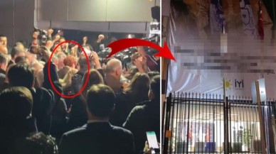 6'lı Masa toplantısı sonrası İYİ Parti genel merkezine gece saatlerinde asılan afiş dikkat çekti