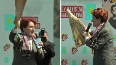 Meral Akşener Çanakkale mitingine elinde bakın neyle çıktı? Süpürgenin ucunu gösterdi