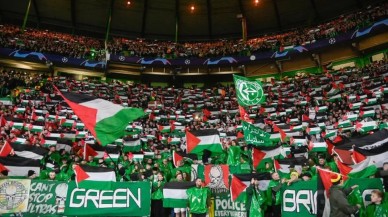 Celtic taraftarı Şampiyonlar Ligi maçında Flistin bayraklarını açtı