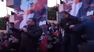 Hatay Belediye Başkanı Lütfü Savaş'a saldırı. Platformdan aşağıya düştü