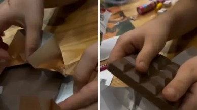 Dubai çikolatasını kırınca gördükleri karşısında şaşkına döndüler