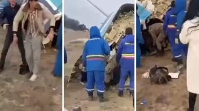 Kazakistan'da düşen uçaktaki yolcuların kurtarılma anı...