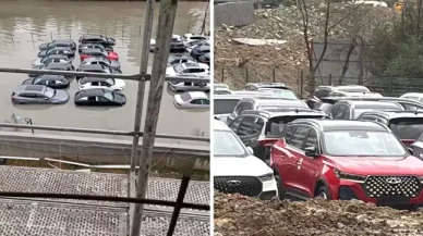 İstanbul'da otoparkı su bastı: Milyonluk araçlar zarar gördü