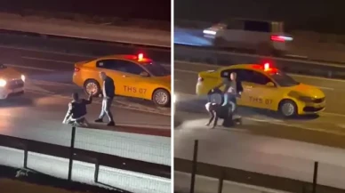 Taksi şoförü,  ücretini ödemeyen yolcuyu akan trafikte tekme tokat dövdü