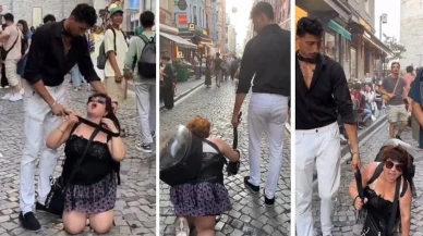 Beyoğlu'nda kadının boynuna tasma takıp gezdirmişti: 2 kişi tutuklandı