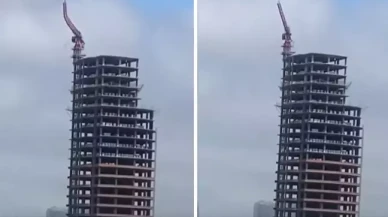 Esenyurt'ta depremin etkisiyle kule vinç havada sallandı!