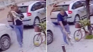 Köpeği yere atıp, boğazını sıktı; o anlar kamerada