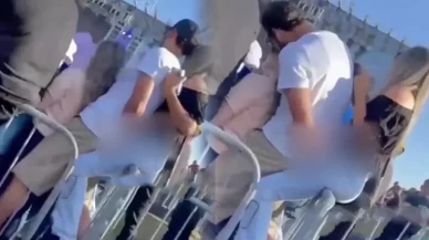 Kız arkadaşına sarılırken arkadaki kızı taciz etti!