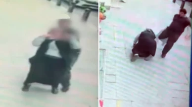 Annesini sokak ortasında tekmeledi, taşla saldırdı
