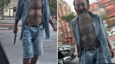 İstanbul'da elinde bıçakla yoldan geçen araca böyle saldırdı