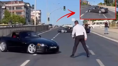 Trafik magandaları kırmızı ışıkta yolu kapatıp drift attı