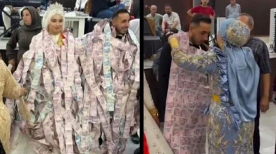 Damada banknot yelek, geline 2 kilo altın takıldı