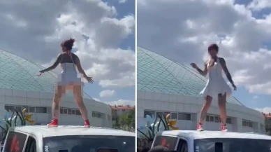 İlginç fuar! Kadını onlarca erkeğin gözü önünde aracın üstüne çıkarıp...