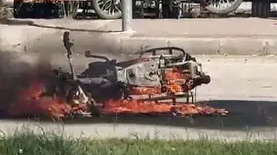Adıyaman’da alev alan motosiklet kül oldu