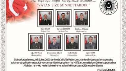 Hulusi Akar'dan İdlib'de Şehit Olan 7 Asker İçin Başsağlığı Mesajı: Yüreğimize Gömdük
