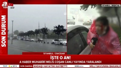 A Haber muhabiri İstanbul'daki fırtınayı anlatırken canlı yayında kanlar içinde kaldı