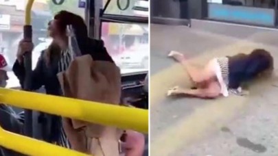 Erkek yolcu,  yüzüne tüküren kadın yolcuyu otobüsten aşağı attı
