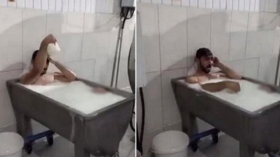 Benefit Süt Toplama Merkezi'nde süt banyosu yapan Emre Sayar ile çeken Uğur Turgut gözaltına alındı