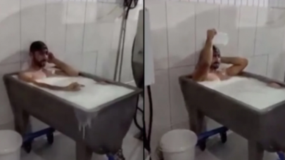 Konya'daki süt fabrikasında skandal görüntüler: Kazanın içine girip banyo yaptı!