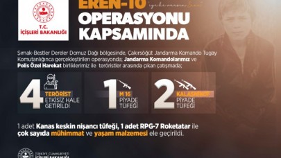 Şırnak'taki Eren-10 Operasyonu'nda 4 terörist etkisiz hale getirildi