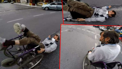 'İnsanlık ölmüş' dedirten görüntü: Trafiğin ortasında düşen engelli dakikalarca bekledi