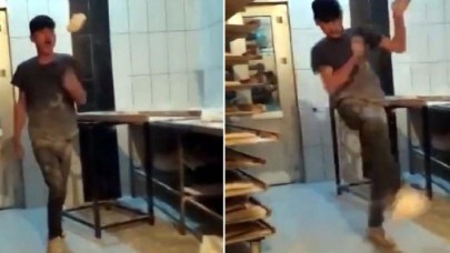 Fırında skandal görüntüler: Ekmek hamurunu top yapıp şut çektiler!