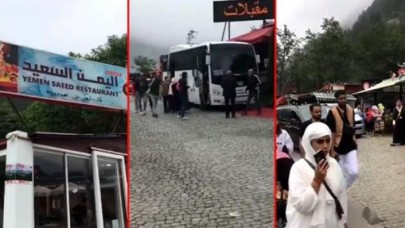 Para için bu yapılır mı? Uzungöl'de gelen Arap turistleri çekmek için bütün tabelalar Arapça yapıldı!