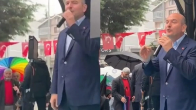 Bakan Soylu’yu dinleyen vatandaşın ‘gökkuşağı’ renkli şemsiyesine müdahale edildi