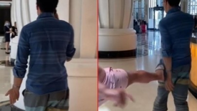 Otelde çocukların fotoğraf ve videolarını çeken adama tekmeli saldırı!