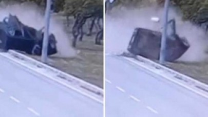 Direğe çarpan araç ikiye ayrıldı! Şoför sağlam çıktı