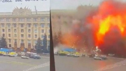 Rus ordusu,  Harkov'da belediye binasını havaya uçurdu: Korkunç patlama anı kameralara yansıdı!