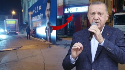 Cumhurbaşkanı Erdoğan'ın ziyareti öncesi dikkat çeken detay: Dev afişle kapatıldı!