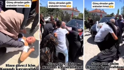 Böyle adet görülmedi: Gelin almak için gelen kayınvalide ve kayınpeder güreş yaptı