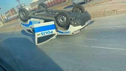 Çorum'da şüpheli araç kovalamacasında polis aracı takla attı!