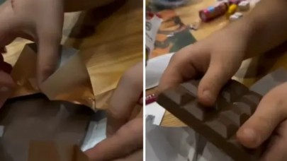 Dubai çikolatasını kırınca gördükleri karşısında şaşkına döndüler