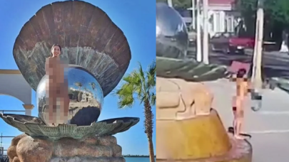 Heykelin önünde soyunan kadın tutuklandı