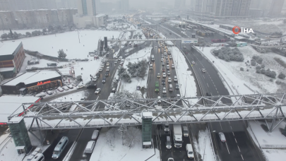 İstanbul’da etkili olan kar yağışı havadan görüntülendi