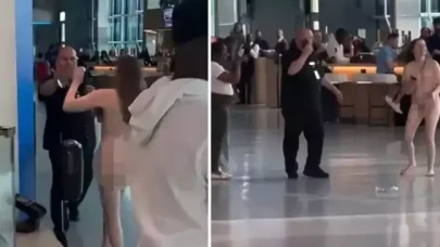 Çıplak kadın,  havalimanında etraftakilere kalemle saldırdı
