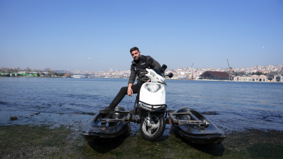 İstanbul'da hem denizde hem karada gidebilen motosiklet yaptı