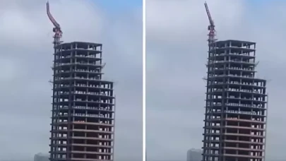 Esenyurt'ta depremin etkisiyle kule vinç havada sallandı!