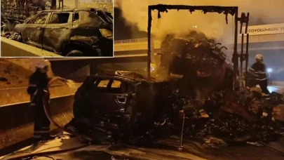 Tıra çarpan cip yanarak küle döndü