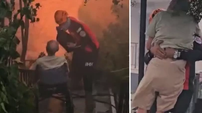 İzmir'deki yangından duygu dolu görüntüler: Mahsur kalanları ekipler böyle kurtardı
