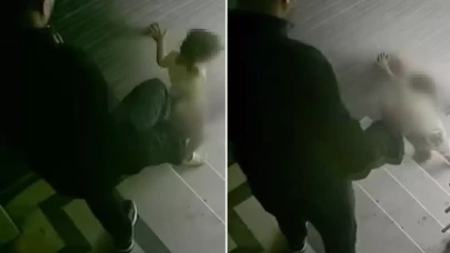 Öz evladına merdivenlerde tekme atan sözde baba gözaltına alındı