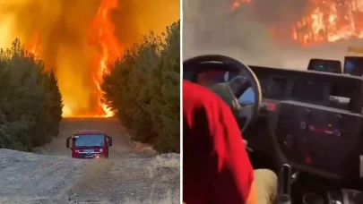 Yangın mücadelesinde alevlerin arasında kalan orman ekibi son anda kurtarıldı!