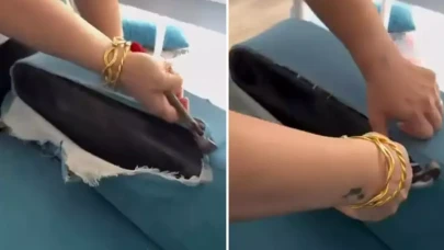 Sıfır mobilya aldığını düşünen evli çift, koltuğun kumaşını yırtınca şoke oldu